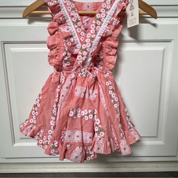 Numi Handmade custom pageant pinafore flocked vintage stl 3 4 5 coral pink dress - Picture 3 of 6